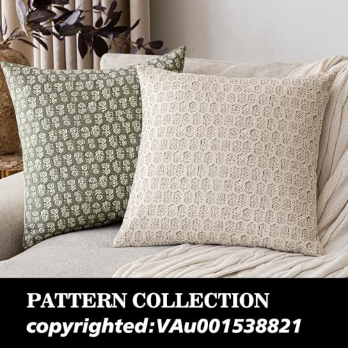 Decorative Floral Print Throw Pillow Covers 22×22 Ivory Beige (2 Count)