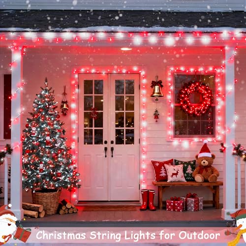 2 Pack Red and White Battery Christmas Lights (100 Count)