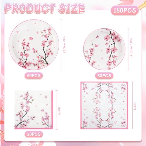 150Pcs Cherry Blossom Party Supplies Plates and Napkins (150 Count)
