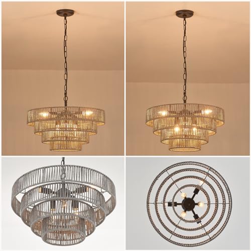 20” Hand Woven Rattan Chandelier 6