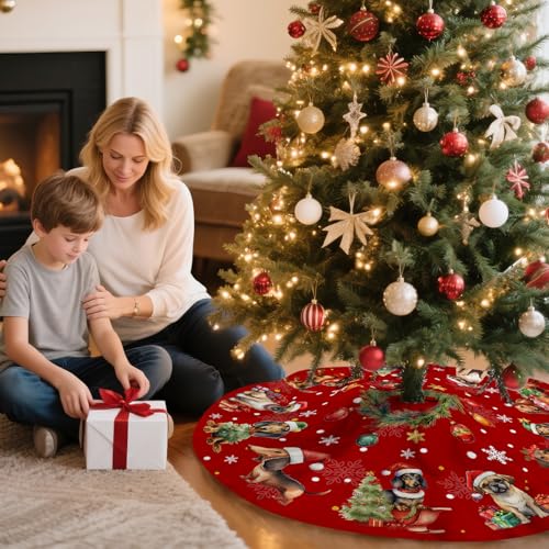 Red Christmas Tree Skirt Dog Theme Christmas Decorations Dog Mom Dad Xmas House Decor Holiday Party Xmas Tree Skirt 36 inches