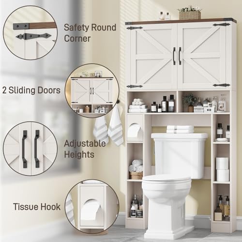 Storage Cabinet Over Toilet with 2 Barn Doors