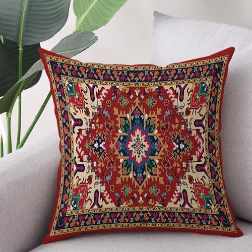 Outdoor Waterproof Throw Pillow Covers Set of 2 Tribal Abstract Colorful Floral Carpet Pattern Decorative Farmhouse Pillow Covers for Couch Sofa Patio Furniture (8 Count)