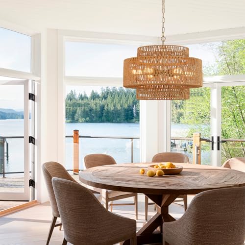 23.6" Gold Rattan Chandelier (6 Count)