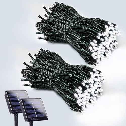 Solar String Lights Outdoor 2 Pack 200 LED 66FT Christmas Lights Cool White (2 Count)