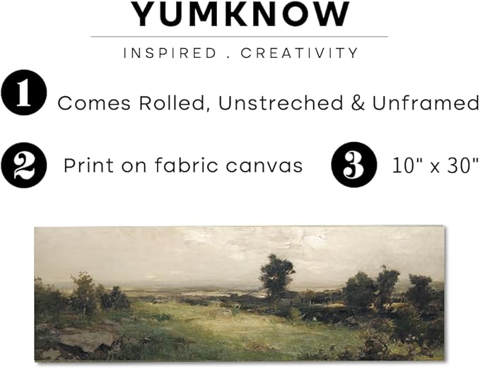 Rolled Vintage Farmhouse French Country Bedroom Wall Decor Above Bed - 10x30" - Horizontal Wall Art Over the Bed - Panoramic Landscape Pictures Signs - Canvas Long Green Nature Wall Art