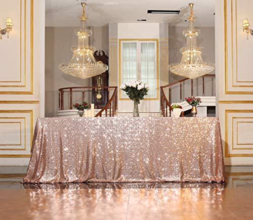 Sequin Tablecloth 90x132 Inch Rose Gold for Wedding Party