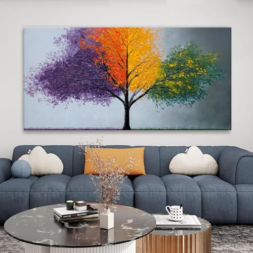 Large Canvas Wall Art Decor Green Nature Botanical Canvas Art Wall Decor For Living Room Wall Art Decor Purple Tree Of Life Modern Wall Art Decor Artwork For Home Bedroom Office Wall Decor 24×48 Inch