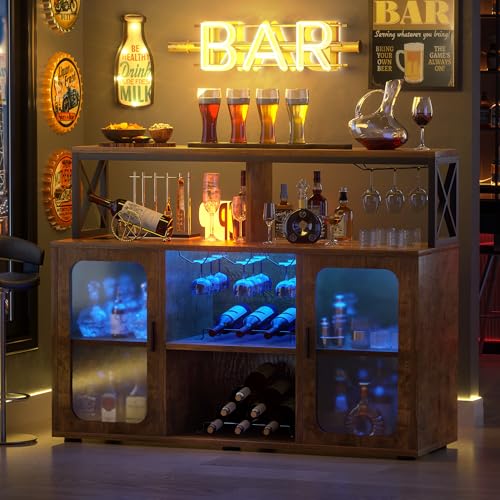 Bar Cabinet with LED Lights & Power Outlets