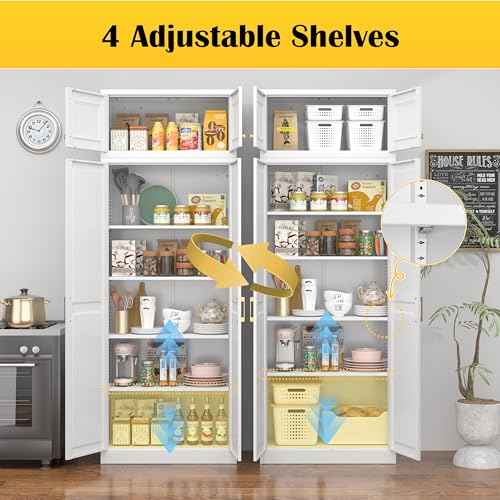 86"Metal Pantry Storage Cabinet with Doors & 4 Adjustable Shelves
