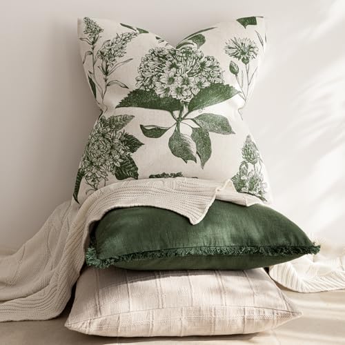 Set of 2 Linen Floral Throw Pillow Covers Neutral Vintage Print Decorative Cozy Cushion Covers Farmhouse Boho Home Decor for Sofa Chair Couch Bedroom Living Room