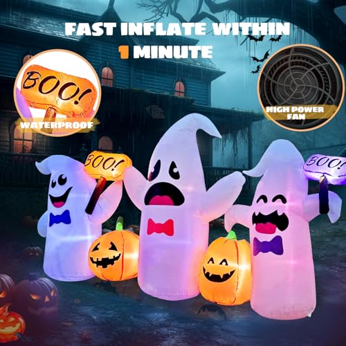 8FT Long Halloween Inflatable Ghosts and Pumpkins (Orange White)