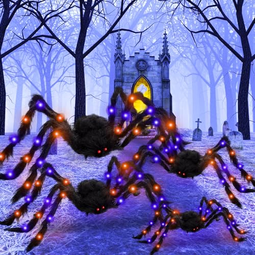 4 Pcs Large Halloween Light up Spiders (Orange, Purple)