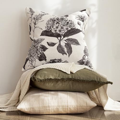 Set of 2 Linen Floral Vintage Throw Pillow Covers Neutral Accent Print Decorative Cushion Covers Farmhouse Boho Home Decor for Sofa Chair Couch Bedroom Living Room (2 Count)