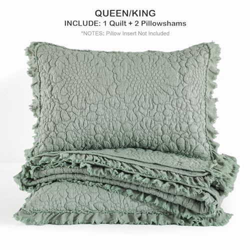 Sage Green Ruffled Quilt Queen Size