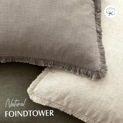 Decorative Linen Fringe Throw Pillow Covers 20×20 Inch (2 Count)