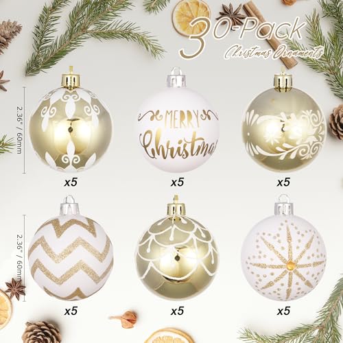 30 Pack Glitter Print Contrast Color Christmas Ball Ornaments (30 Count)