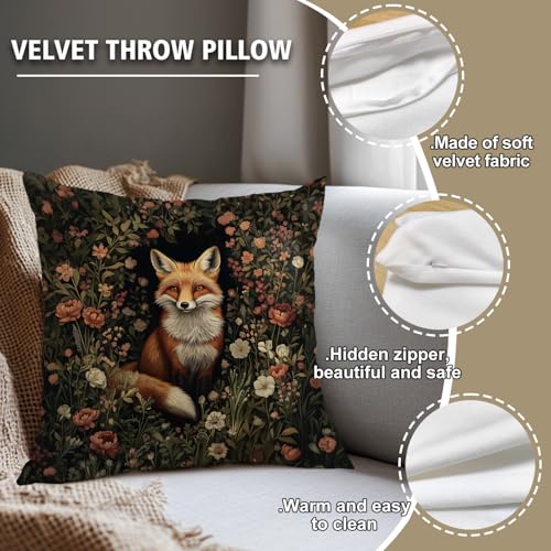 William Morris Abstract Vintage Floral Fox Design Velvet Throw Pillow Covers Home Decor