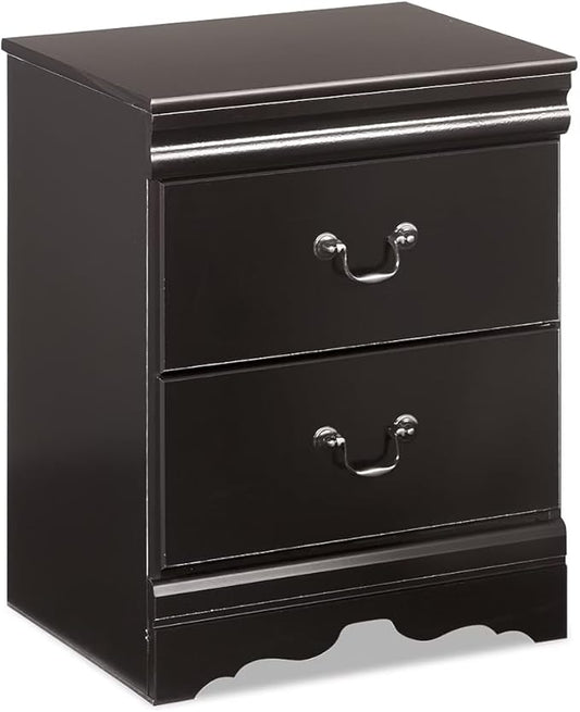 Signature Design by Ashley Huey Vineyard Traditional 2 Drawer Nightstand, Louis Phillippe Styling, Pewter Colored Handles, Shapely Mouldings, Smooth Operating Drawers, 24.45" Tall, Black