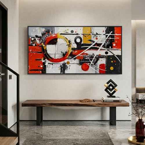 Large Framed Black White Gold Abstract Wall Art for Living Room