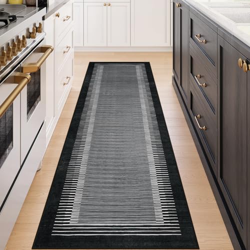 Washable Striped Black Runner Rug for Hallway 2'6"x8' (20 Sq Ft)
