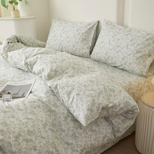 Green Floral Comforter Set Twin XL Cottagecore Botanical Bedding Set