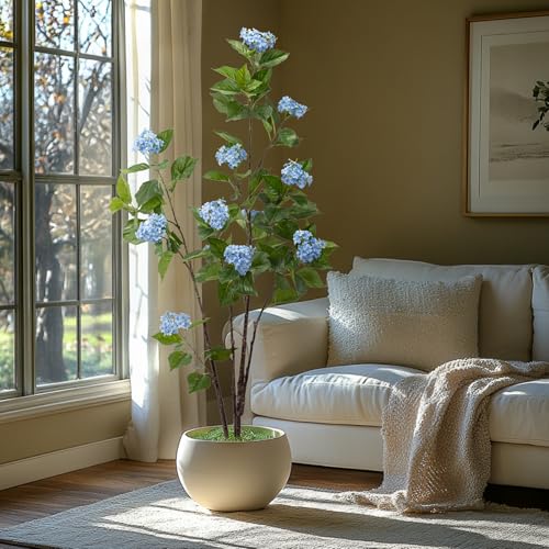 Fake Plants Home Decor Artificial Plants Outdoor Hydrangea Artificial Plants Indoor Fake Tree Living Room Decor Artificial Tree Porch Decor Fiddle Leaf Fig Tree 6Ft