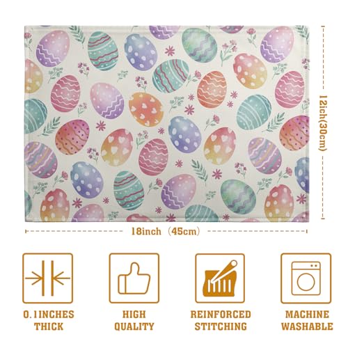 Easter Placemats Set of 4 Watercolor Colorful Eggs Floral Table Mats 12x18 Inch Spring Washable Heat Resistant Linen Fabric Place Mat for Indoor Outdoor Kitchen Dining Home (4 Count)