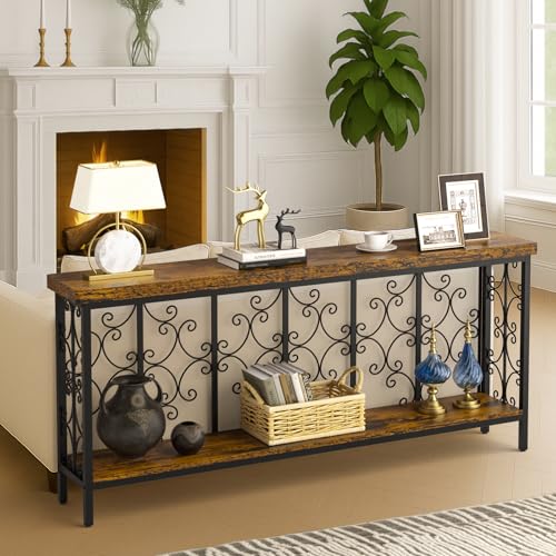 70.9" Narrow Sofa Table Behind Couch with 2