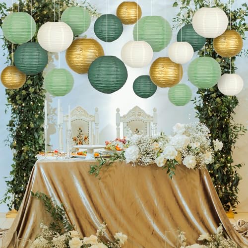 21 Pack Sage Green Paper Lanterns (21 Count)
