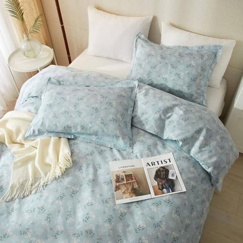 Vintage Floral Comforter Set Full Size Farmhouse Blue Flower Bedding Comforter Chic Floral Girls Cottagecore Bedding Set Soft Microfiber Cute Flower Botanical Comforter Set for All Season