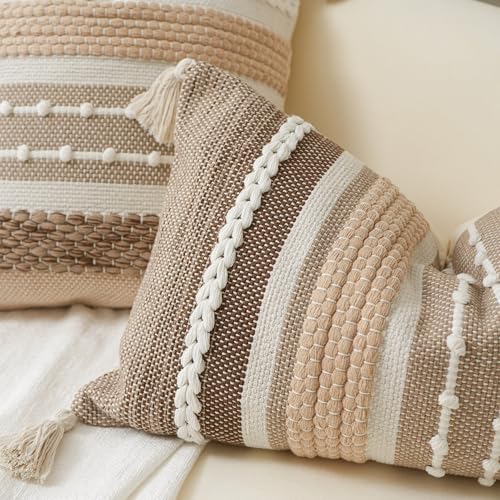 Decorative Lumbar Throw Pillow Cover 14x24 Boho Brown Accent Cushion for Couch Sofa Farmhouse Pillowcase for Bedroom Living Room Home Décor Cover ONLY