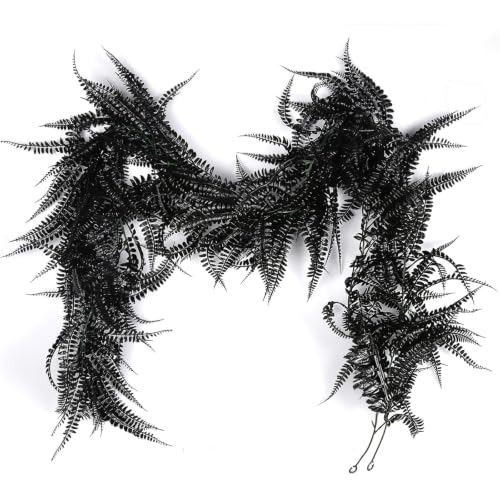 2Pcs 5.8Ft Black Artificial Boston Fern Garland Fake Hanging Vines (5.8 Foot)