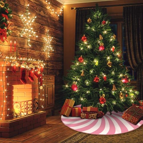 Pink Candy Christmas Tree Skirt 48inch Xmas Decorations