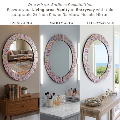 24" Round Rainbow Mosaic Wall Mirror