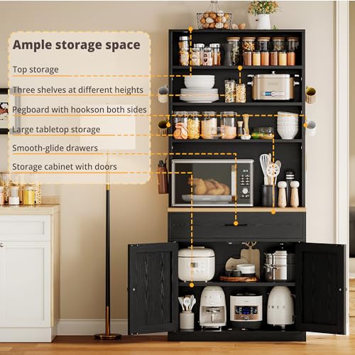 Bakers Rack Microwave Stand with Customizable Pegboard and Storage