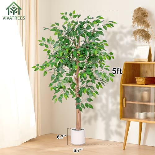 5FT Artificial Ficus Tree with White Planter