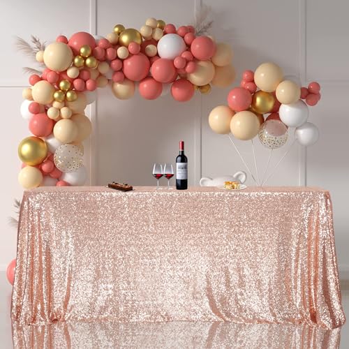 Sequin Tablecloth 90x132 Inch Rose Gold for Wedding Party