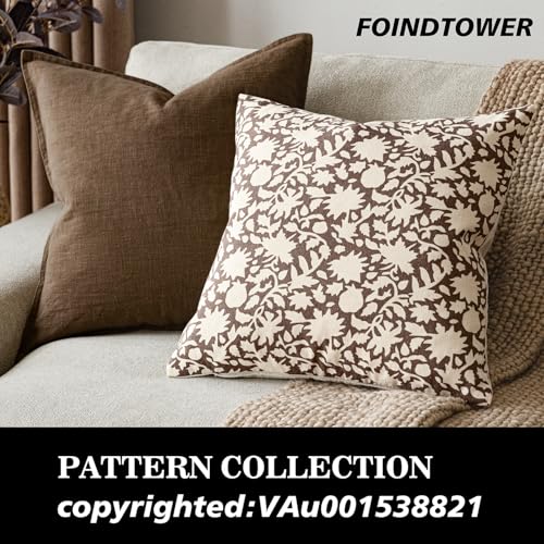 Set of 2 Decorative Neutral Floral Throw Pillow Covers Accent Farmhouse Cushion Covers Boho Vintage Pillowcase for Couch Sofa Bedroom Living Room Home Decor (2 Count)