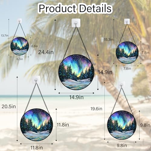 Aurora Landscape Stained Glass Window Hanging Suncatcher Xmas Gifts 15"