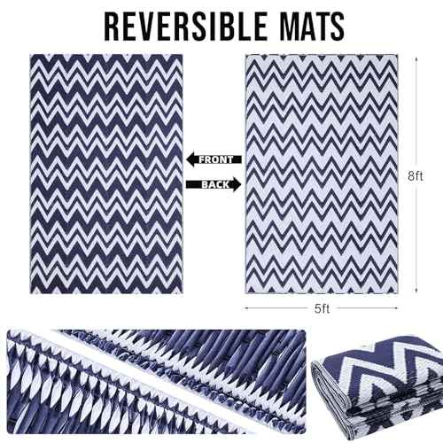 Outdoor Rug 5x8 ft Waterproof Reversible Chevron Mat (40 Sq Ft)