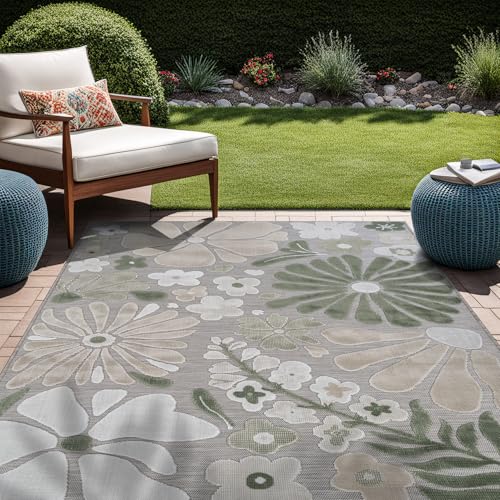 Outdoor Rug 8x10 Modern Floral Tropical Area Rugs for Outdoor and Indoor Patio Easy to Clean Non Shedding Living Room Porch Garden Washable Outside Carpet (80 Sq Ft)