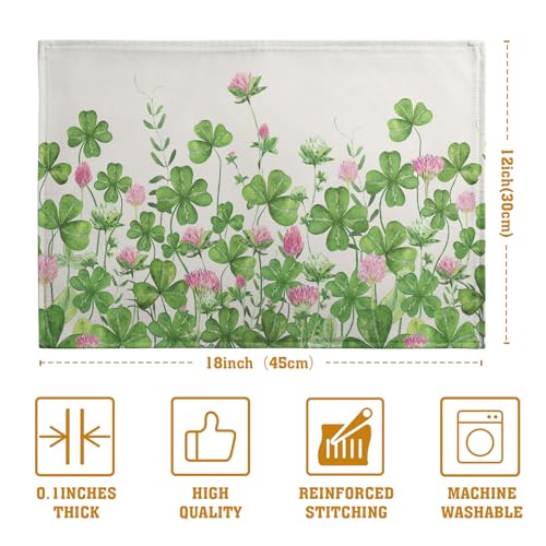 Shamrocks St. Patrick's Day Placemats Set of 4 Watercolor Lucky Clovers St Patrick's Day Table Mats Seasonal Spring Green Leaves Linen Place Mats for Party Kitchen Dining Outdoor Indoor Decor