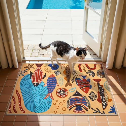 2x3 Coastal Area Rug Washable Kids Rug Colorful Ocean Fish Mat (6 Sq Ft)
