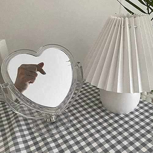 1Pc Acrylic Double Side Makeup Mirror Cute Heart Shaped Cosmetic Mirror, Transparent Base Home Bedroom Desktop Make Up Mirror (White)