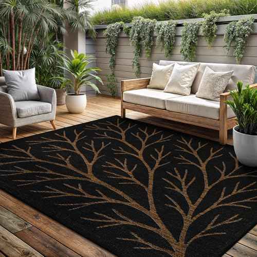 Washable Indoor Outdoor Rug 10x14 Modern Area Rugs Branch Pattern Non Shedding Waterproof Easy Clean Patio Deck Porch Living Room Bedroom Garden RV (140 Sq Ft)