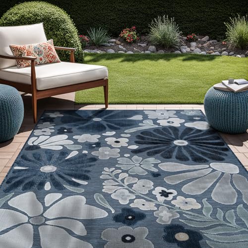 Outdoor Rug 6x9 Modern Floral Tropical Area Rugs for Outdoor and Indoor Patio Easy to Clean Non Shedding Living Room Porch Garden Washable Outside Carpet (58.5 Sq Ft)