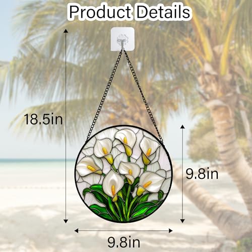 White Calla Lily Bouquet Stained Glass Window Hanging Suncatcher Gifts 7.8"