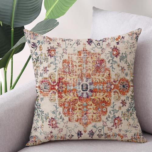 Outdoor Waterproof Pillow Covers 18x18 Inch Set of 2 Bohemian Vintage Carpet Pattern Pillow Covers Blue Burnt Orange Ethnic Design Decorative Farmhouse Couch Garden Balcony (8 Count)