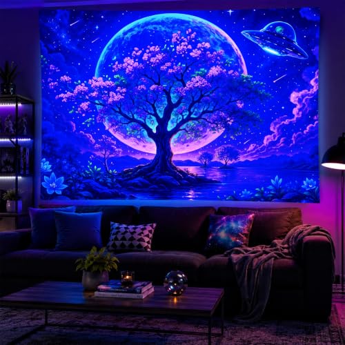 Blacklight Tapestry Fantasy Tree Party Wall Decor 78 x 59 Inch